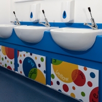 Shenley slim semi-recessed basin 400 RHTH at LittleWorld Day Nursery