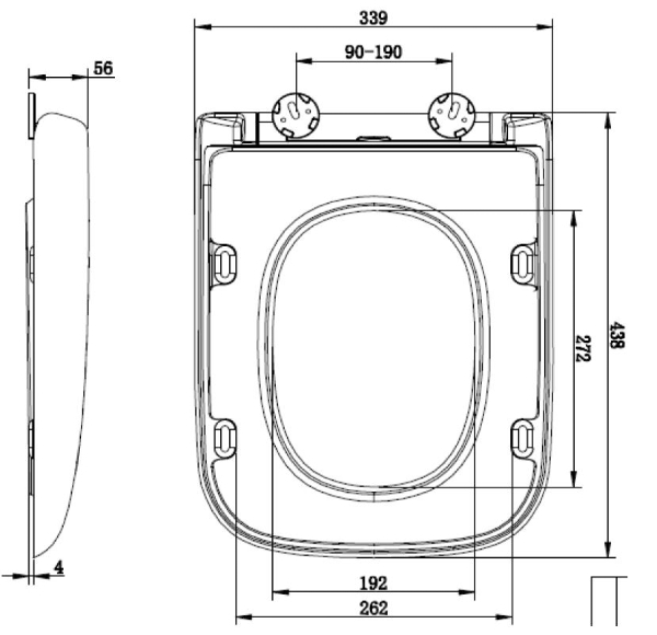 Marden Soft Close Toilet Seat & Cover – MDWC105 Dimensions, Technical Drawing