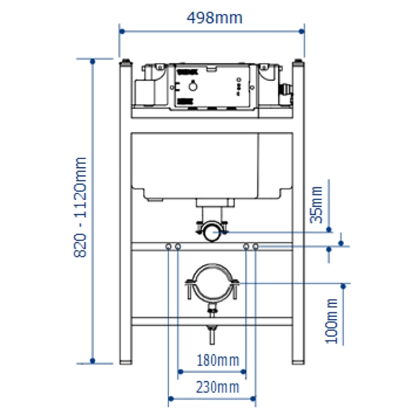 Wall hung toilet frame & dual flush cistern with Oyster Push Plate – Technical Drawing - The Sanitaryware Company